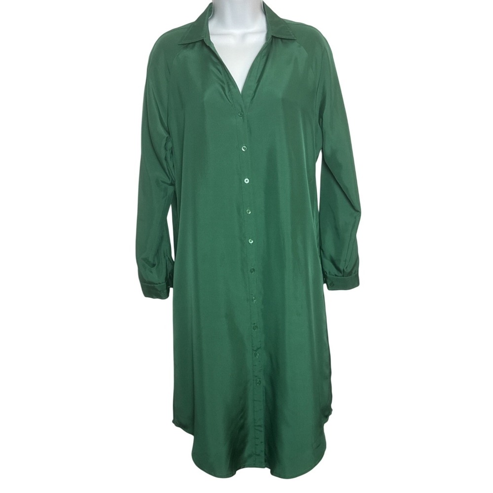J. Peterman Forest Green Button-Down Midi Dress